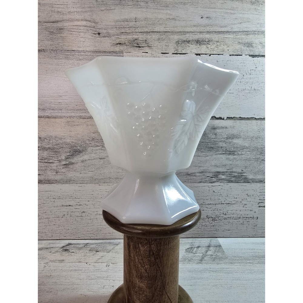 Anchor Hocking Milk‎ Glass Paneled Grape Footed Bowl Hexagon Pedestal White